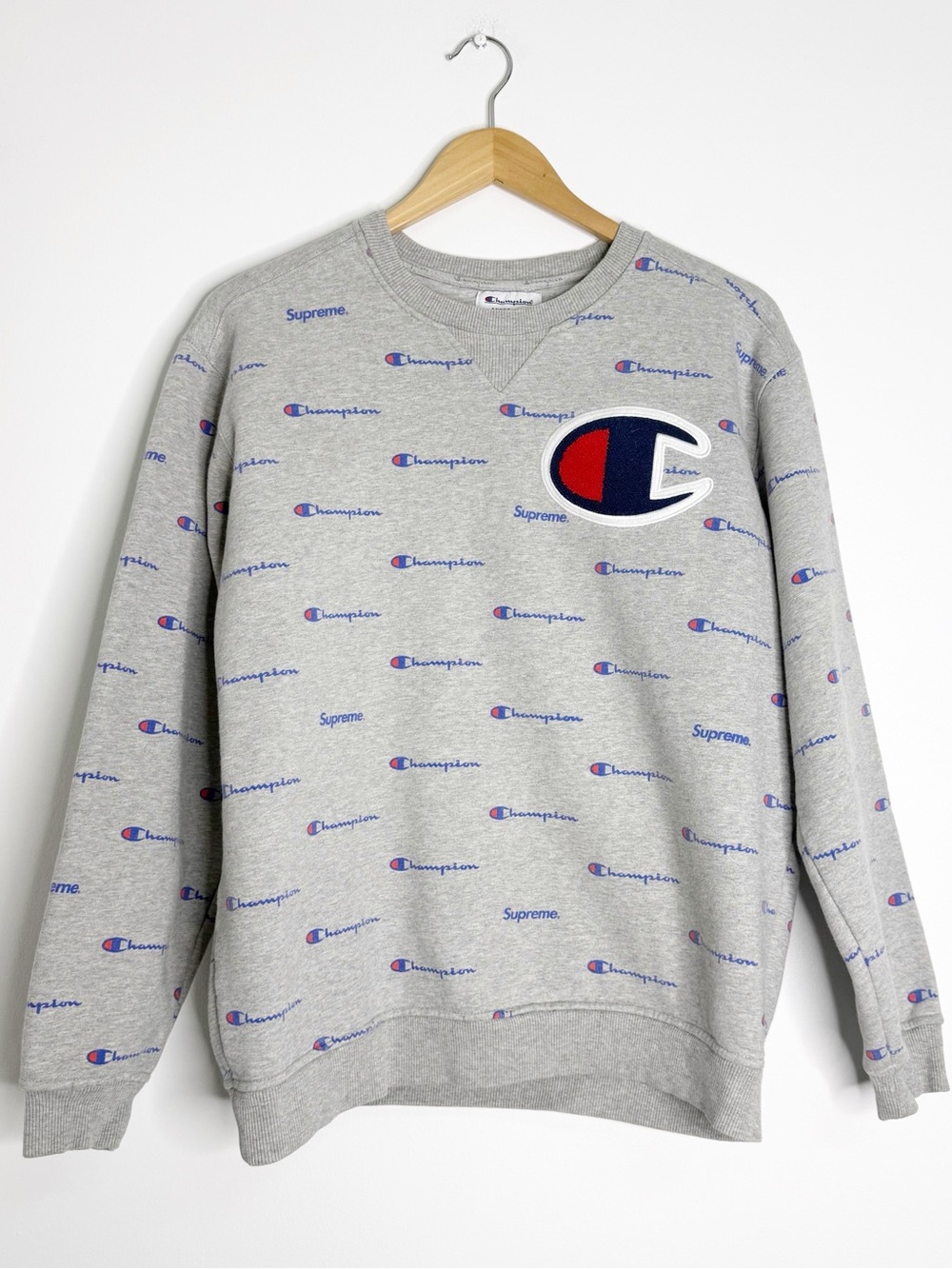 Supreme x Champion Script Crewneck Sweatshirt Heather Gray Large